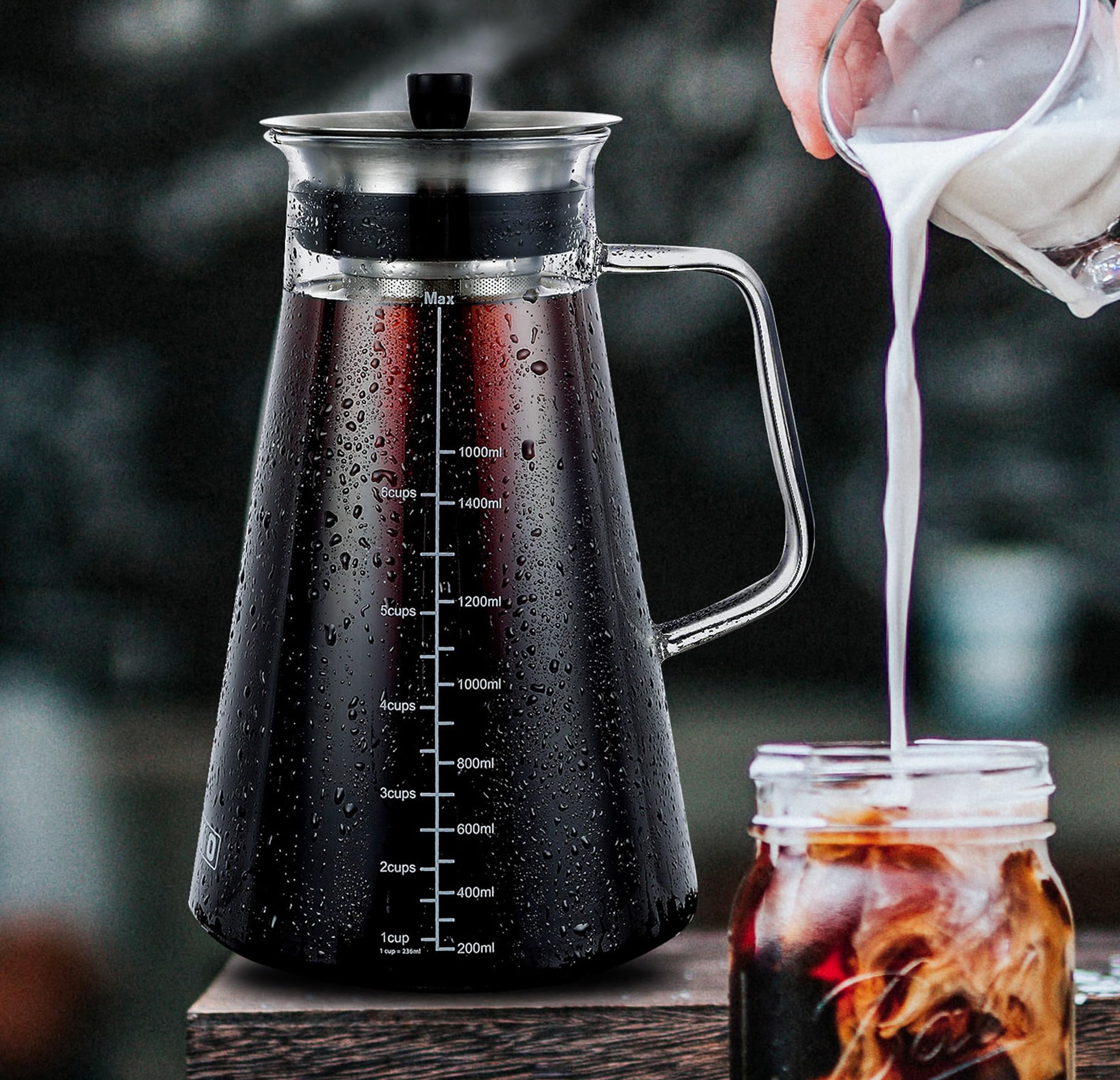 Aquach 51oz Cold Brew Maker, Borosilicate Glass Iced Coffee Tea Pitcher