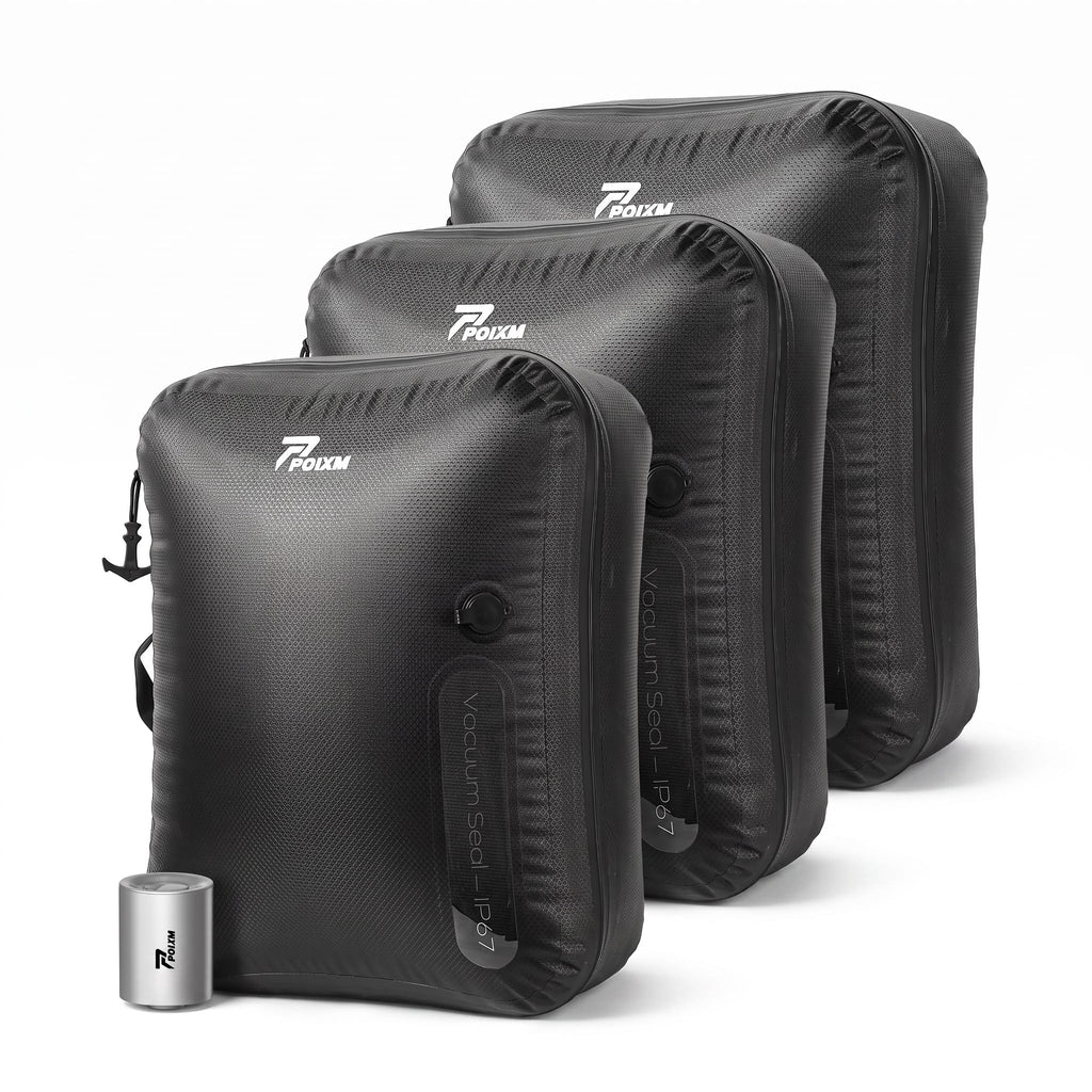 POIXM Travel Vacuum Bags with Pump, Carry-On Space Saver, Medium (3 Pack)