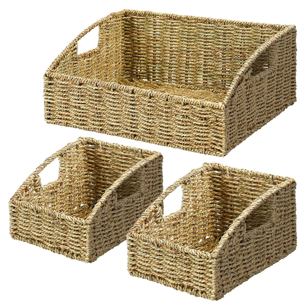 Pantry Baskets for Organizing, Wicker Storage Basket Beige