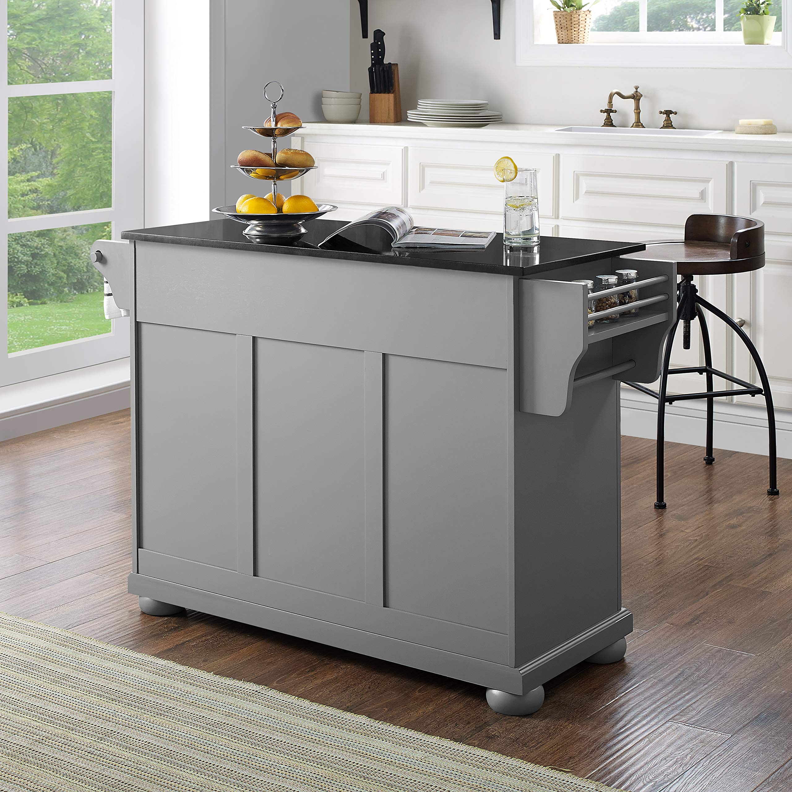 Crosley Furniture Alexandria Granite Top Rolling Kitchen Island Storage Cart, Microwave Stand, Spice Rack, Gray