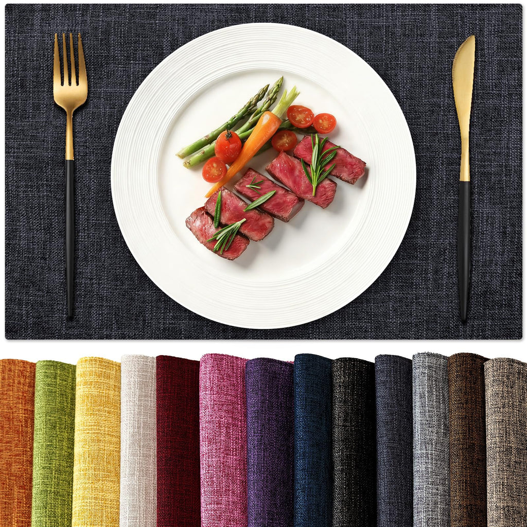 KXN Placemats Set of 4, Dual-Layer Thickened Faux Linen Table Mats, Heat Resistant & Wrinkle-Free, Machine Washable Cloth Place Mats for Kitchen Dining Indoor Outdoor (Light Gray)