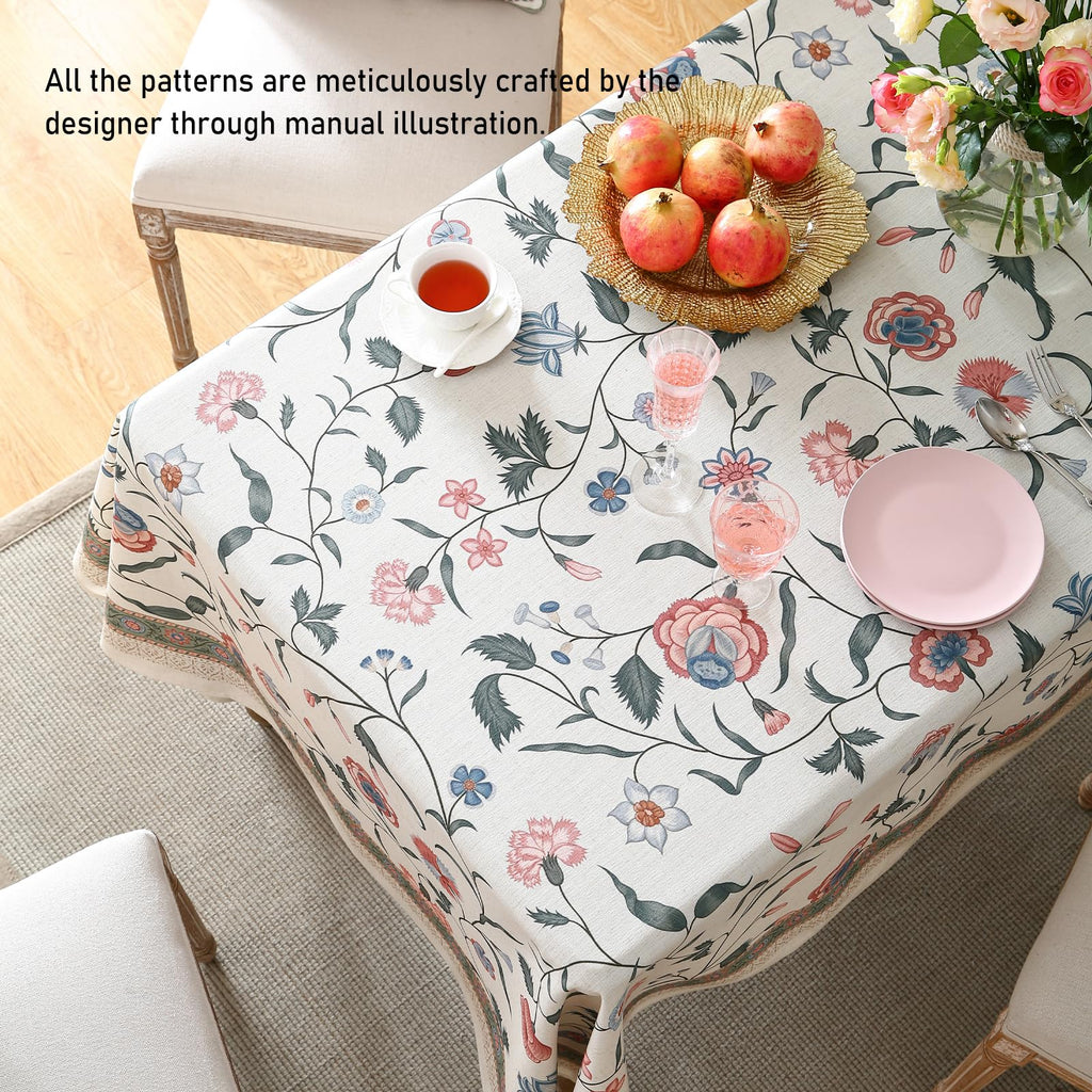ISAENNE Designer French Linen Tablecloth Rectangular,79"x55"-Daffy