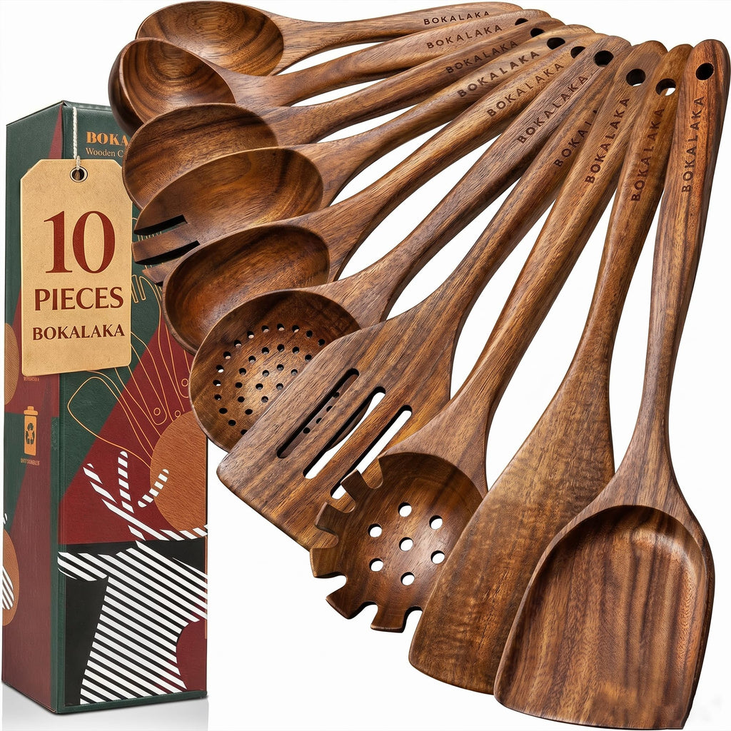 Wooden Spoons for Cooking,12 Pack Wooden Utensils for Cooking Wooden Cooking Utensils Wooden Kitchen Utensils Set Natural Teak Wooden Spatulas for Cooking