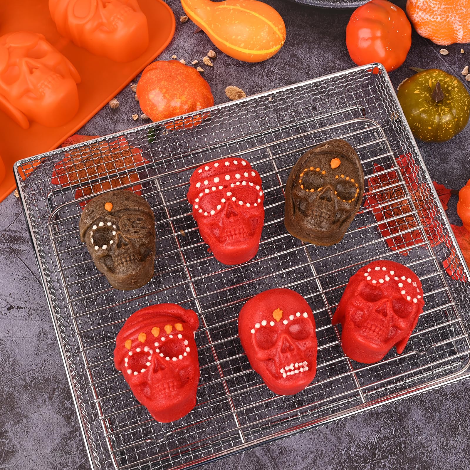 HUAKENER Skull Cake Pan - 2 Pack, 6 Cavity Skull Cake Molds for Mini Cakes, Chocolate Bomb, Pudding, Halloween Baking