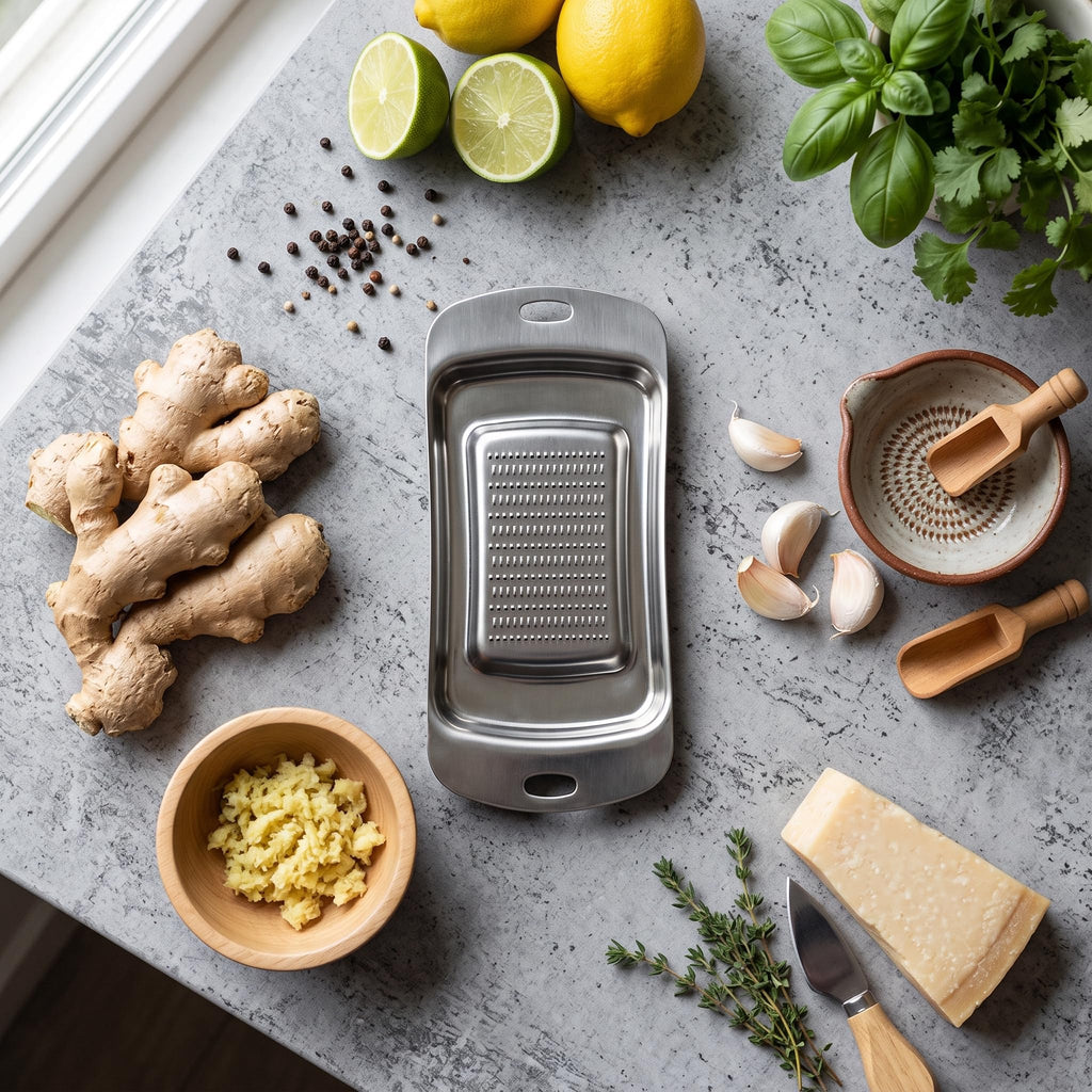 Stainless Steel Ginger Grater, Lemon Zester, Cheese Grater with Wasabi Garlic Grinding Tool for Sushi, Sashimi, Tempura, Silver