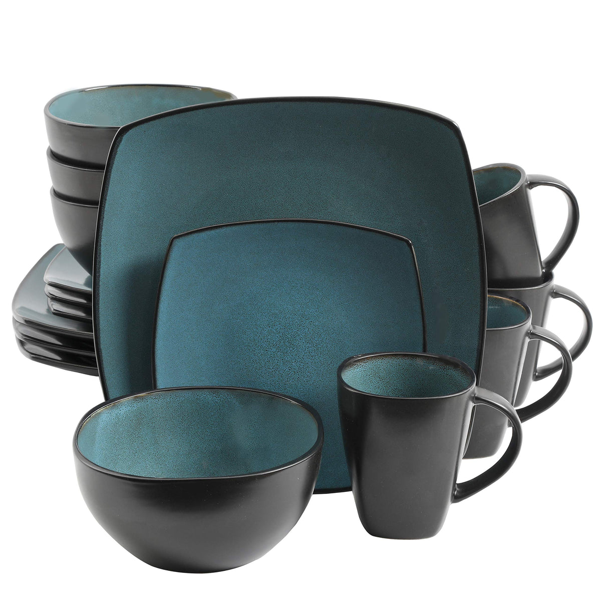 Gibson Elite Tahoe Sunset 12 Piece Stoneware Reactive Glaze (Service for 4) Ceramic Plates and Bowls Dinnerware Set - Black