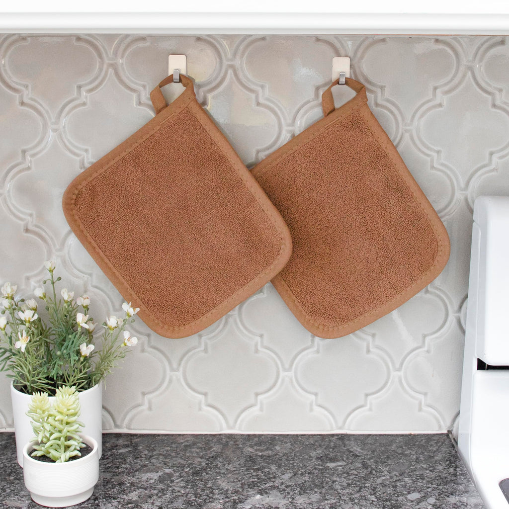 RITZ Terry Potholder & Hot Pad: Unparalleled Heat Resistant, Durable 100% Cotton – Ergonomically Designed for Optimal Grip – Easy-Care Machine Washable – 4-Pack, Copper