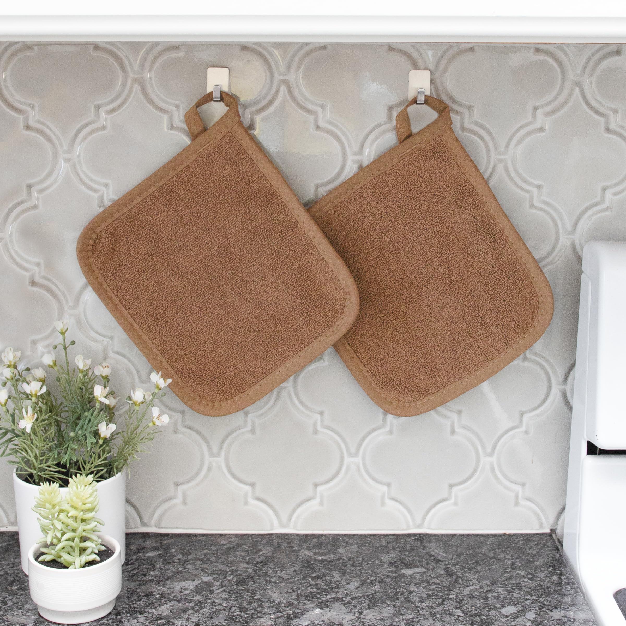 RITZ Terry Potholder & Hot Pad: Unparalleled Heat Resistant, Durable 100% Cotton – Ergonomically Designed for Optimal Grip – Easy-Care Machine Washable – 2-Pack, Copper