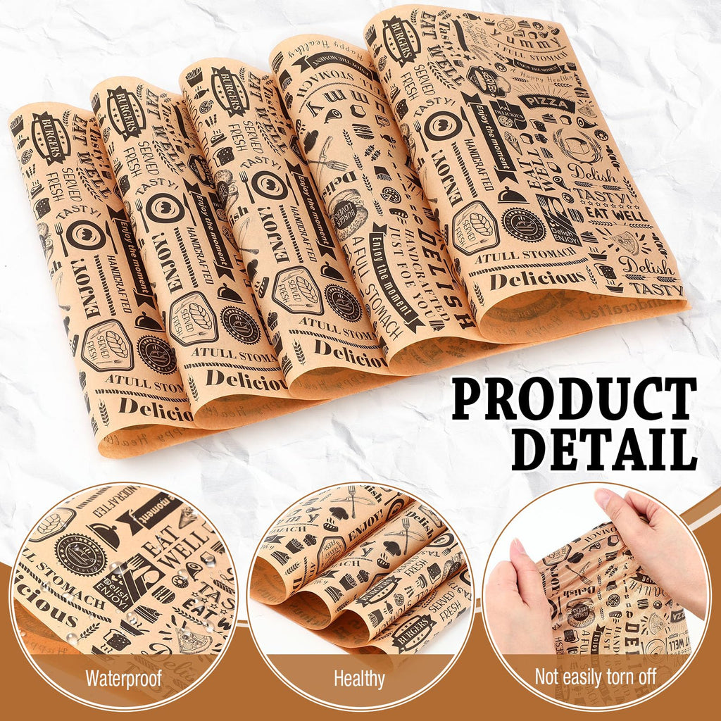 Outus 600 Pcs 8 x 10 inch Deli Wax Paper Sheets Grease Resistant Tray Basket Liners Newsprint Paper Water and Grease Proof Sandwich Wrapping Square Hot Dog Wrappers for Food Baking(Brown)