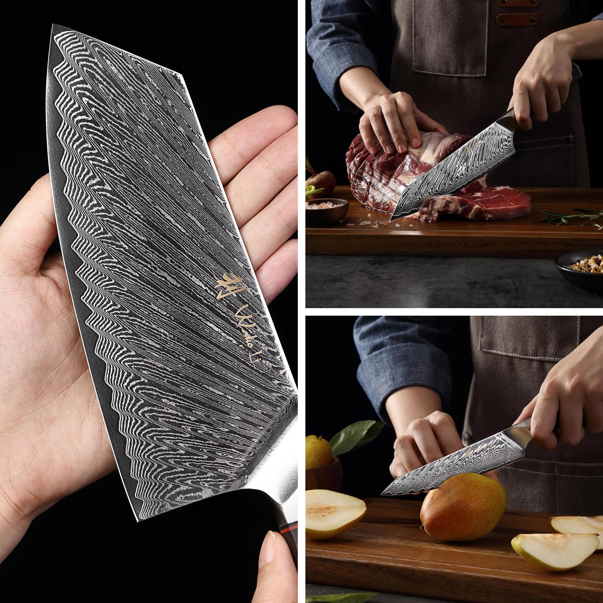 Wakoli Culinary Asia 4-Piece Asian Knife Set, VG10 Damascus, Magnetic Block