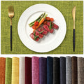 KXN Placemats Set of 4, Dual-Layer Thickened Faux Linen Table Mats, Heat Resistant & Wrinkle-Free, Machine Washable Cloth Place Mats for Kitchen Dining Indoor Outdoor (Green)