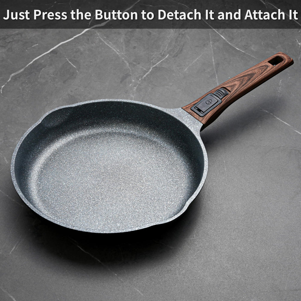 Bakoniion 8 Inch Smart Nonstick Frying Pan with Removable Handle, Cast Aluminum and Anti-Scratch Omelette Pan, Compatible with All Stovetops, Dishwasher and Oven Safe