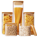 53 oz Square Glass Food Storage Containers with Airtight Bamboo Lids, 4Pack