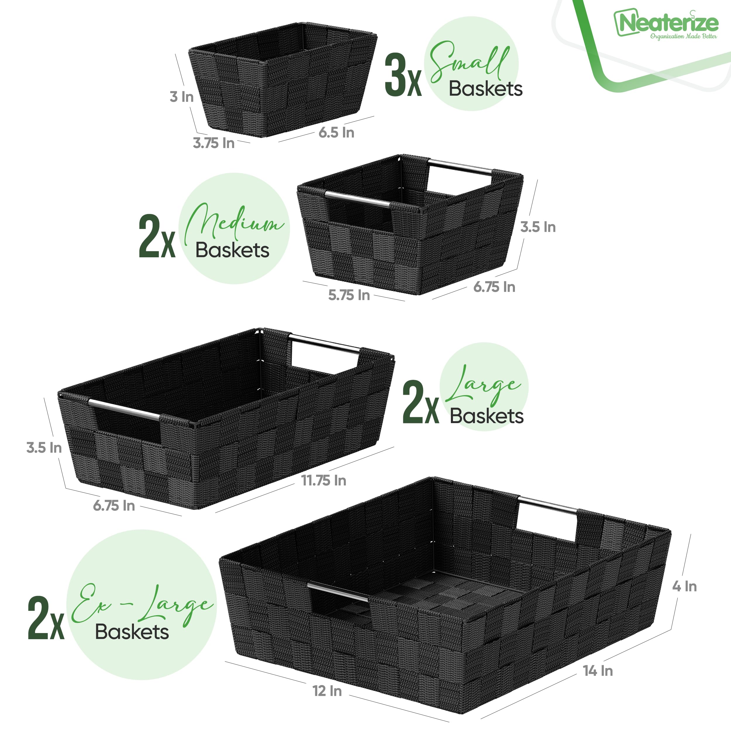 Baskets For Organizing Set Of 9 Black - Storage Baskets For Shelves - Perfect Closet Organizer Bins, Bathroom Basket, and Pantry Basket - Small Storage Bins For Shelves - Bin For Organization