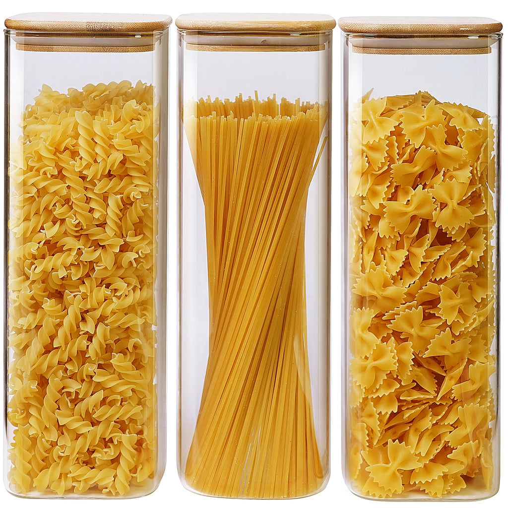 53 oz Square Glass Food Storage Containers with Airtight Bamboo Lids, 4Pack