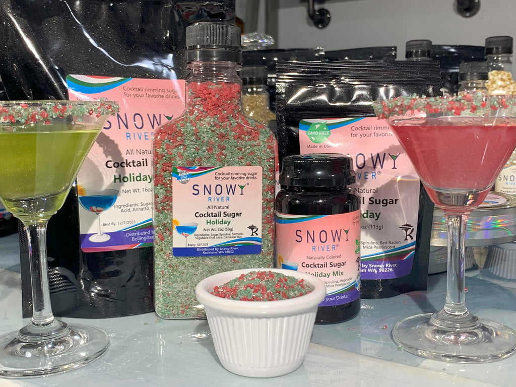 Snowy River Holiday, Cocktail & Margarita Sugar Rimmer - Vibrant Naturally Colored Sugar for Cocktail Rimming, Baking & Decorating, Medium Crystal - 16oz
