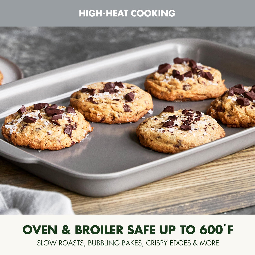 GreenPan Premiere Ovenware Healthy Ceramic Nonstick 13" x 9" Quarter Sheet Baking Pan, PFAS-Free, Warp-Free Bakeware, Durable Quick Heating, Oven & Broiler Safe to 600F, Dishwasher Safe, Gray
