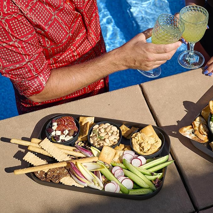 madesmart dipware 3 Bowl Serving Tray, Collapsible & Removable Dip Bowls for Charcuterie, Guacomole, Snacks, Veggies, Premium Dishwasher & Microwave Safe, Multipurpose Plate & Bowl, Ocean
