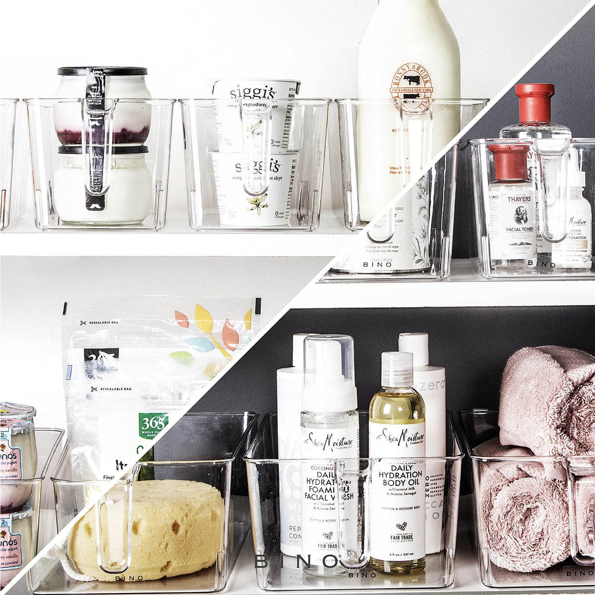 BINO | Clear Storage Organizer | THE HOLDER COLLECTION | Clear Containers for Organizing with Built-in Handles | Pantry Organization and Storage | Fridge Organizer | Smart Storage Bin Cabinet | Large