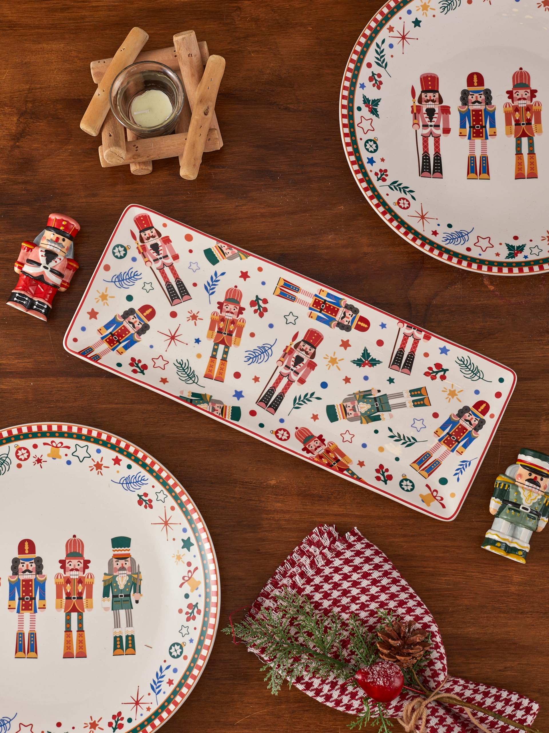 Bico Christmas Soldier Ceramic Rectangular Serving Platters Set of 2, 14 Inch, Microwave & Dishwasher Safe, Large and Medium Platters for Appetizers, Cheese, Salad, Pasta