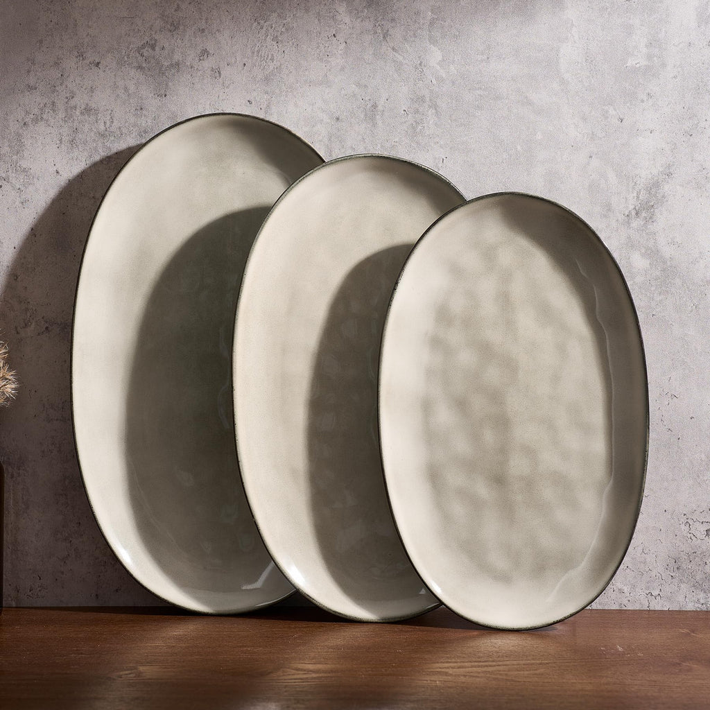 famiware Serving Platters Set of 3 Sizes - Oval, Matte White