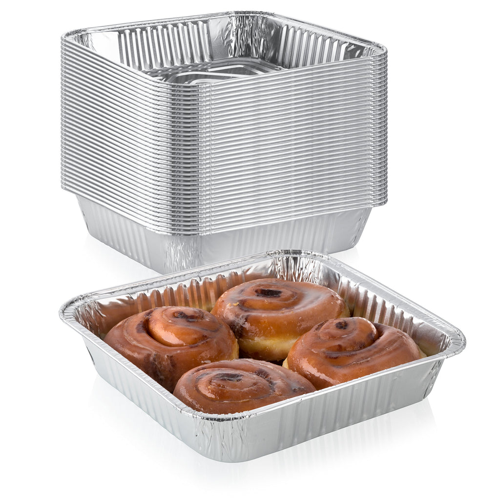 Pack of 30 Extra-Thick Disposable Aluminum Baking Pans | Standard Size 9” x 9” Recyclable Square Cooking Tins | Portable Food Containers | Superior Heat Conductivity | 2” High Walls to Prevent Spills