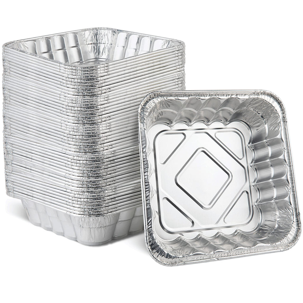 PLASTICPRO Disposable 8'' X 8'' X 2'' Inch Square Aluminum Tin Foil Baking Pans Bakeware - Cookware Perfect for Baking Cakes, Breads, Brownies, Bread, Meatloaf, Lasagna, Pack of 10