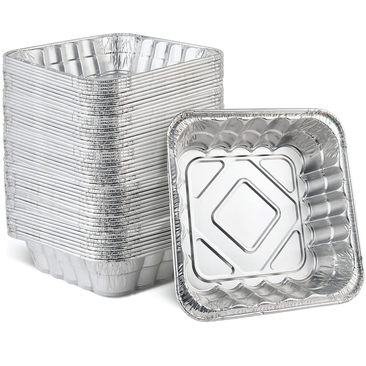 PLASTICPRO Disposable 8'' X 8'' X 2'' Inch Square Aluminum Tin Foil Baking Pans Bakeware - Cookware Perfect for Baking Cakes, Breads, Brownies, Bread, Meatloaf, Lasagna, Pack of 10