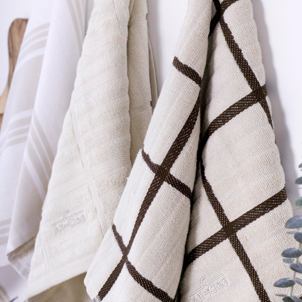 All-Clad Checked Kitchen Towel: Highly Absorbent, Super Soft Long Lasting - 100% Cotton, 17"x30" Tea Towel for Cleaning & Drying Dishes, Pans, Glassware, or Countertops, (1-Pack), Almond