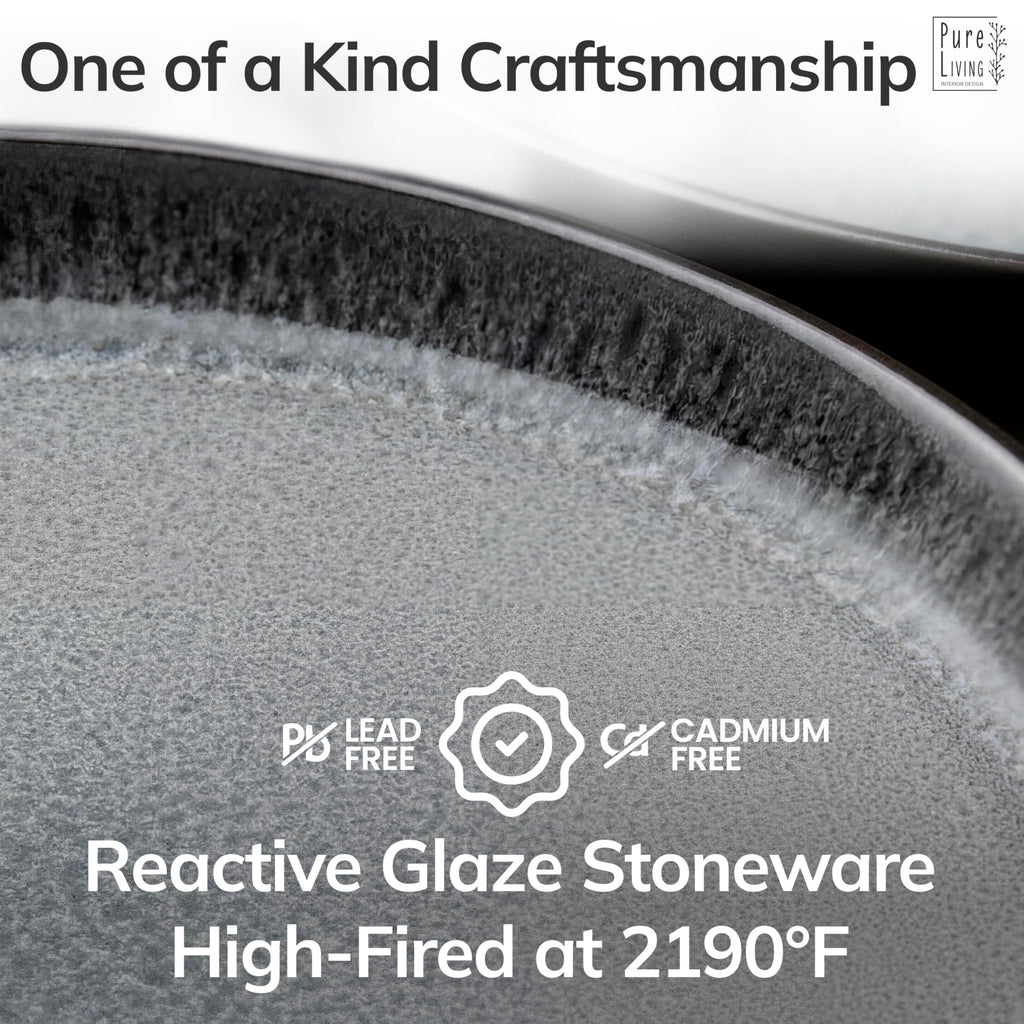 16 Piece Stoneware Dinnerware Set for 4 - Handmade Reactive Glaze Plates and Bowls Set - Chip & Scratch Resistant Dish Set - Dishwasher Microwave Safe - Dark Gray