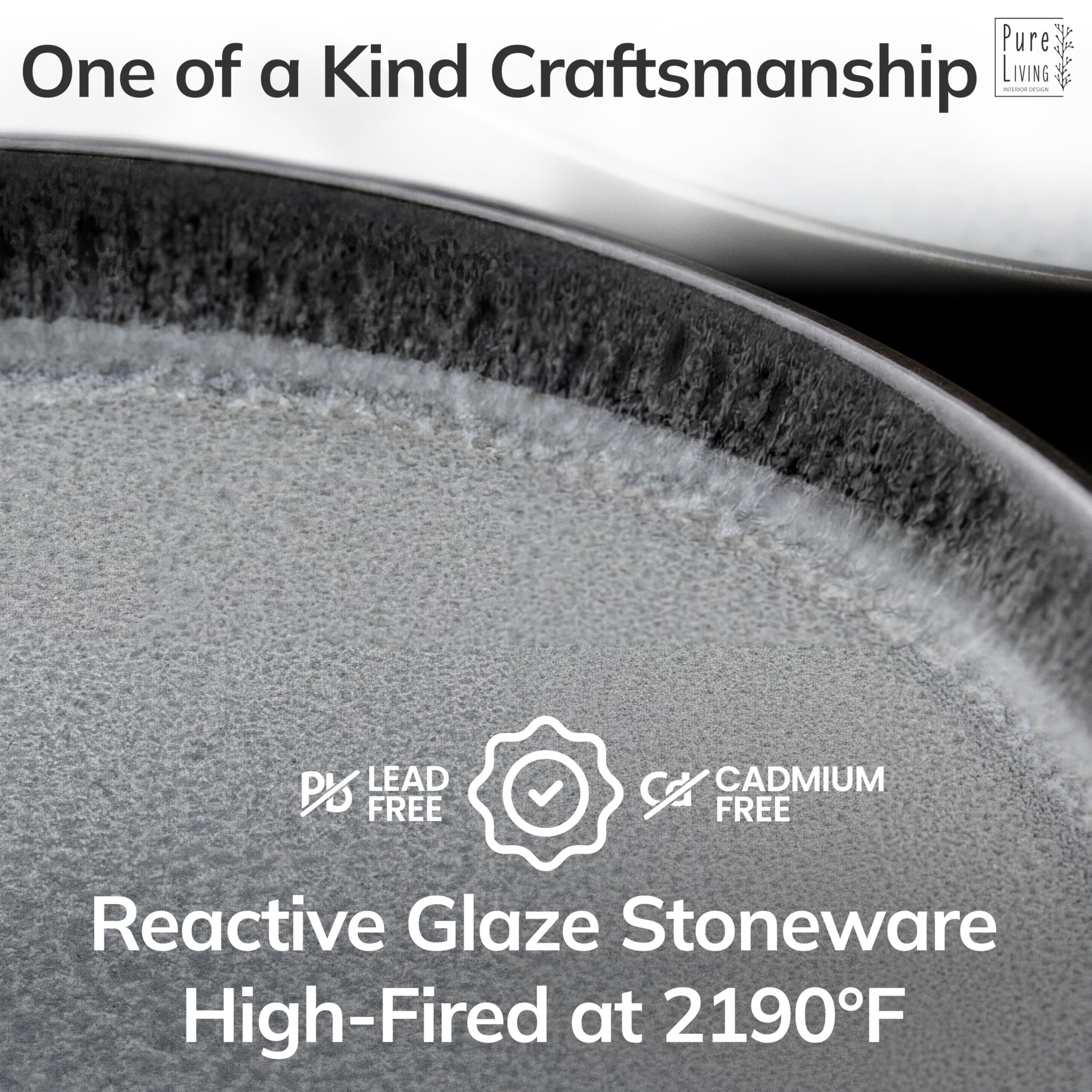 16 Piece Stoneware Dinnerware Set for 4 - Handmade Reactive Glaze Plates and Bowls Set - Chip & Scratch Resistant Dish Set - Dishwasher Microwave Safe - Dark Gray