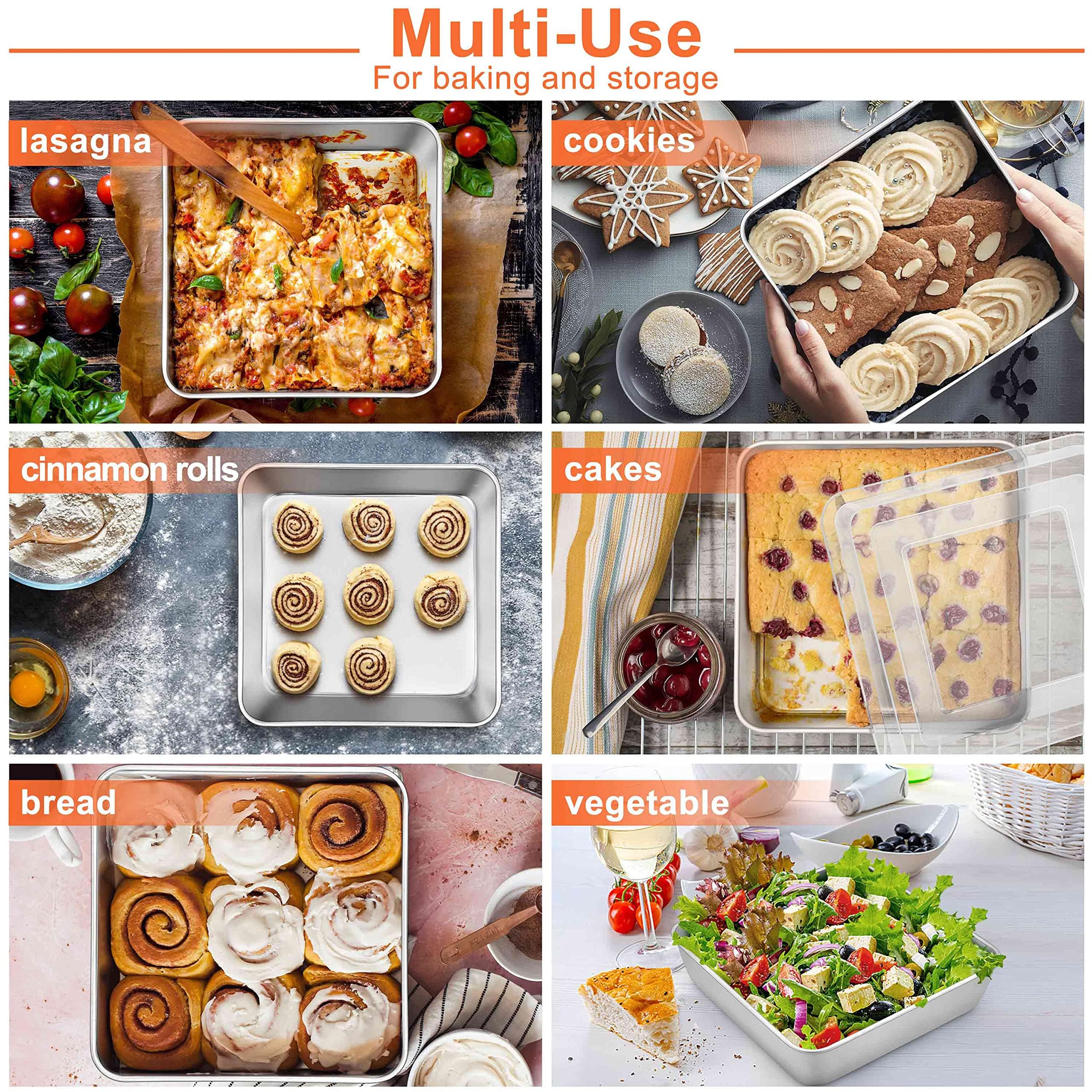 Herogo 9 x 9 x 2 Inch Baking Pan Set of 2 for Oven, Stainless Steel Square Cake Pan for Lasagna Brownies Casseroles Cakes, Dishwasher Safe & Durable
