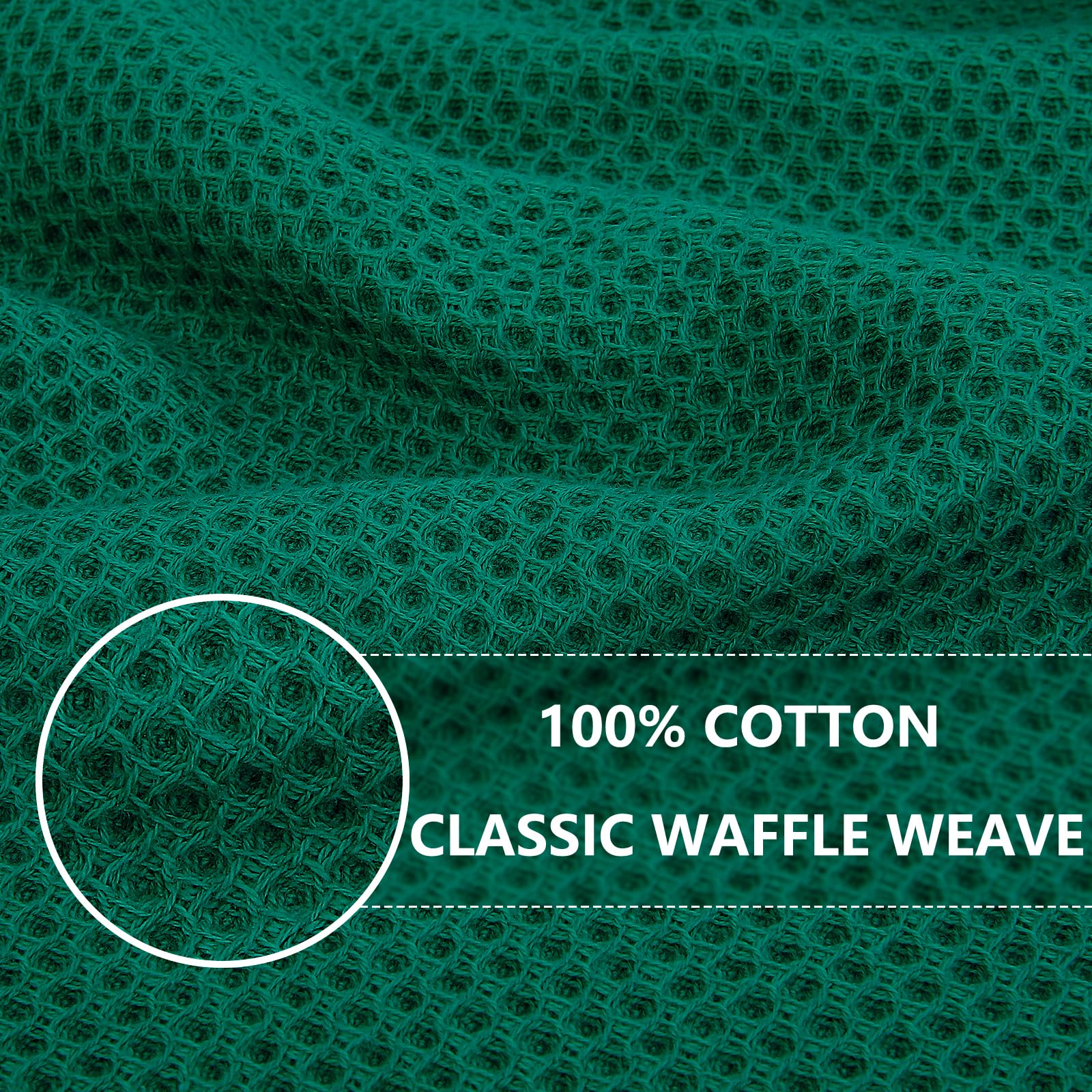 Homaxy 100% Cotton Waffle Weave Kitchen Dish Cloths, Ultra Soft Absorbent Quick Drying Dish Towels, 12 x 12 Inches, 12-Pack, Dark Green
