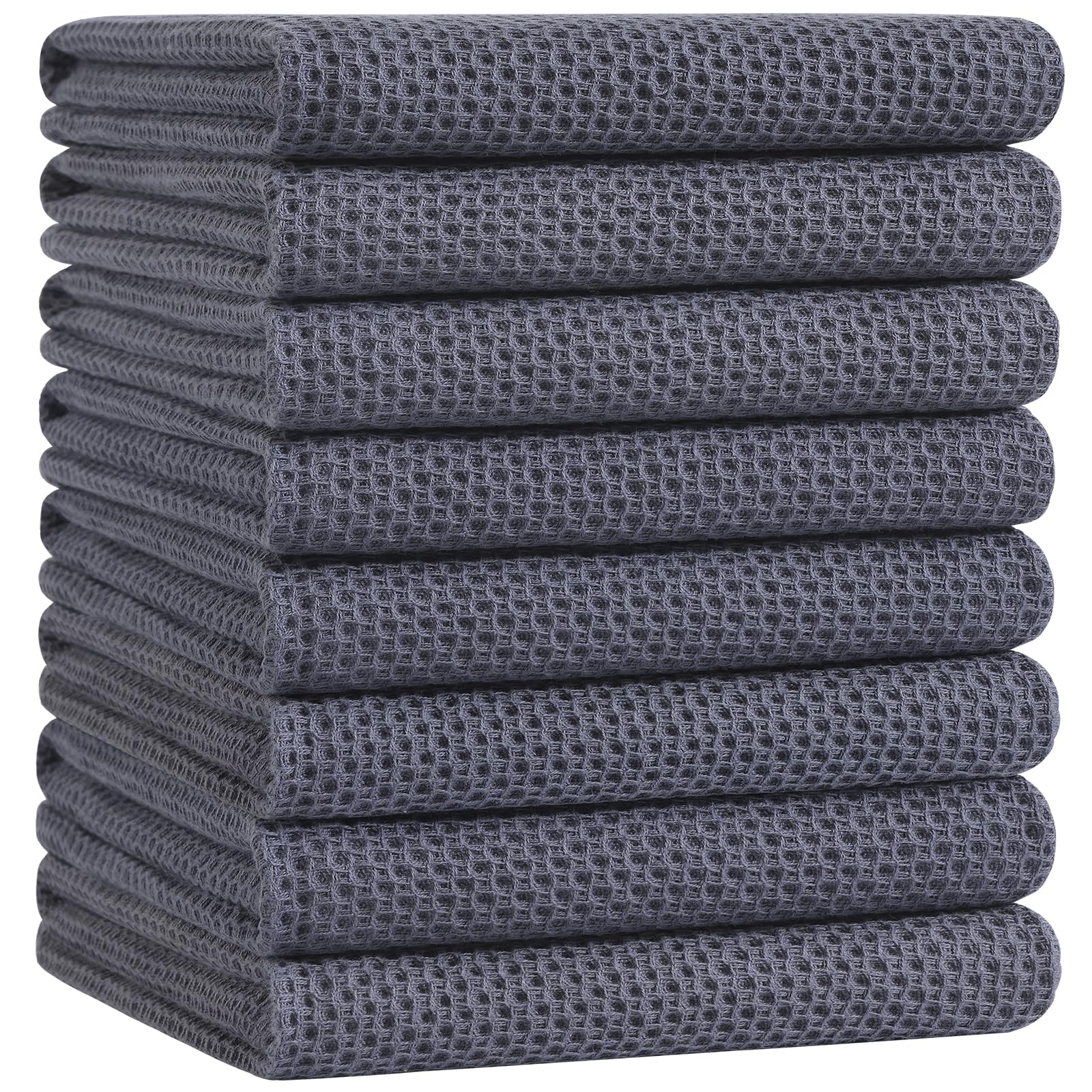 Homaxy 100% Cotton Oversized Waffle Weave Kitchen Dish Towels, Ultra Soft Absorbent Quick Drying Cleaning Towel, 20 x 28 Inches, 8-Pack, Dark Grey