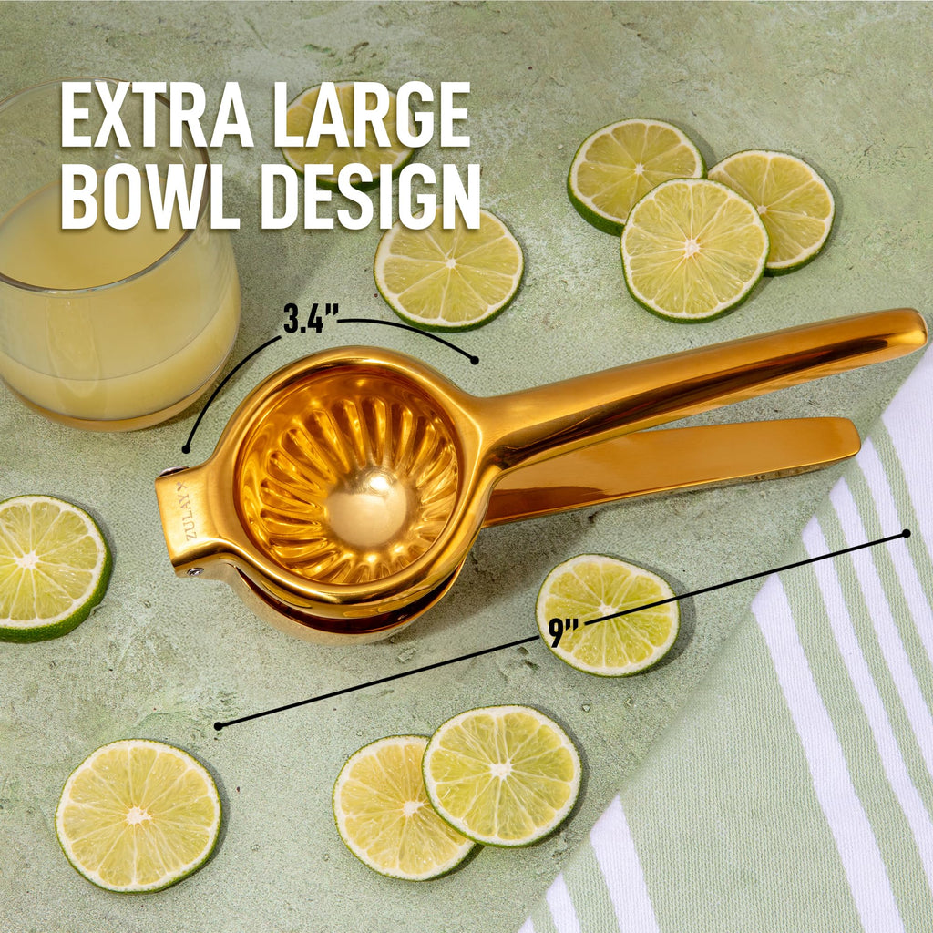 Zulay Kitchen Extra Large Lemon Squeezer Stainless Steel - Easy Squeeze Heavy Duty Lemon Juicer Hand Press - Ergonomic Citrus Squeezer & Fruit Juicer for Small Oranges, Lemons, & Limes - Gold