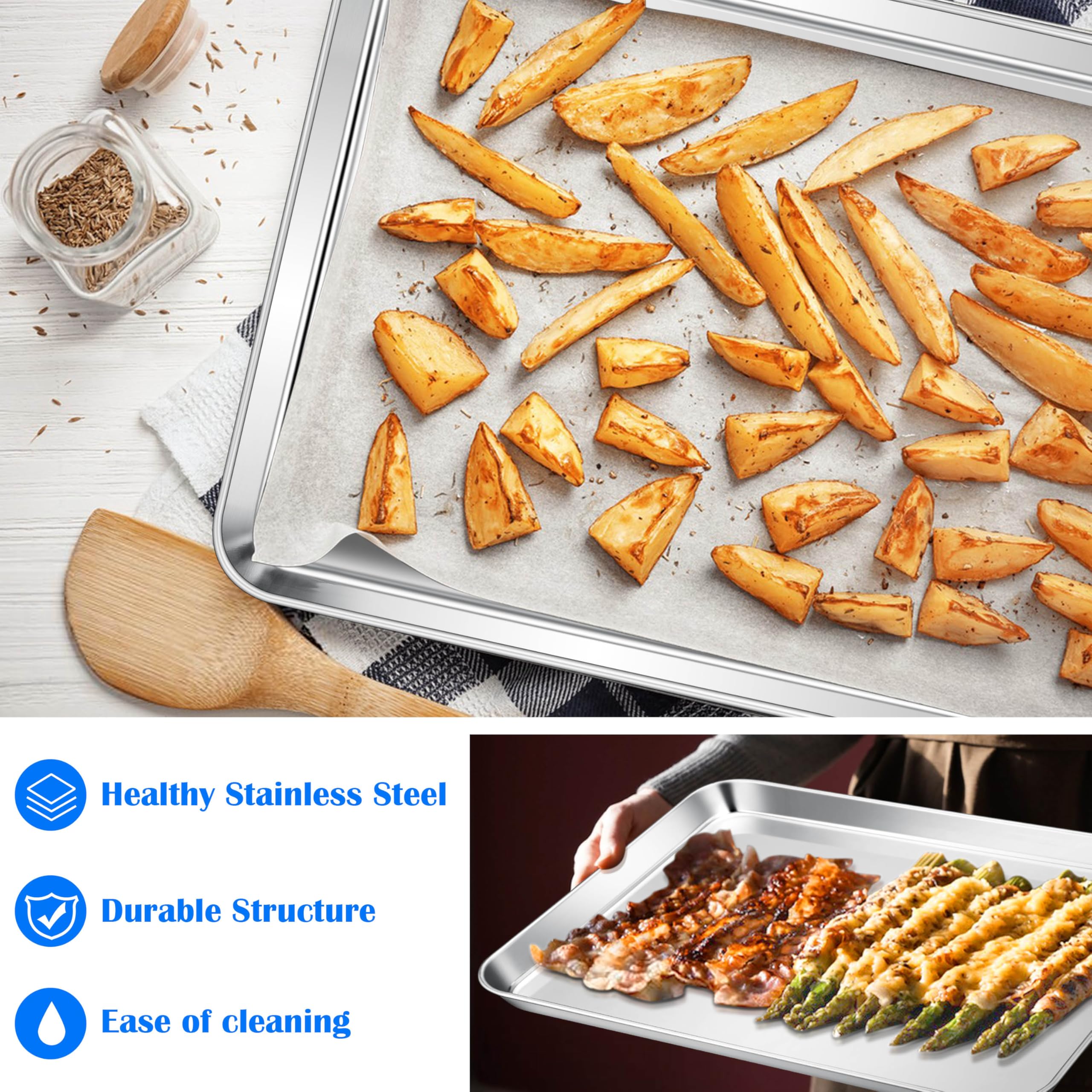 E-far Large Baking Sheet Set of 2, 20"x14" Stainless Steel Cookie Sheet