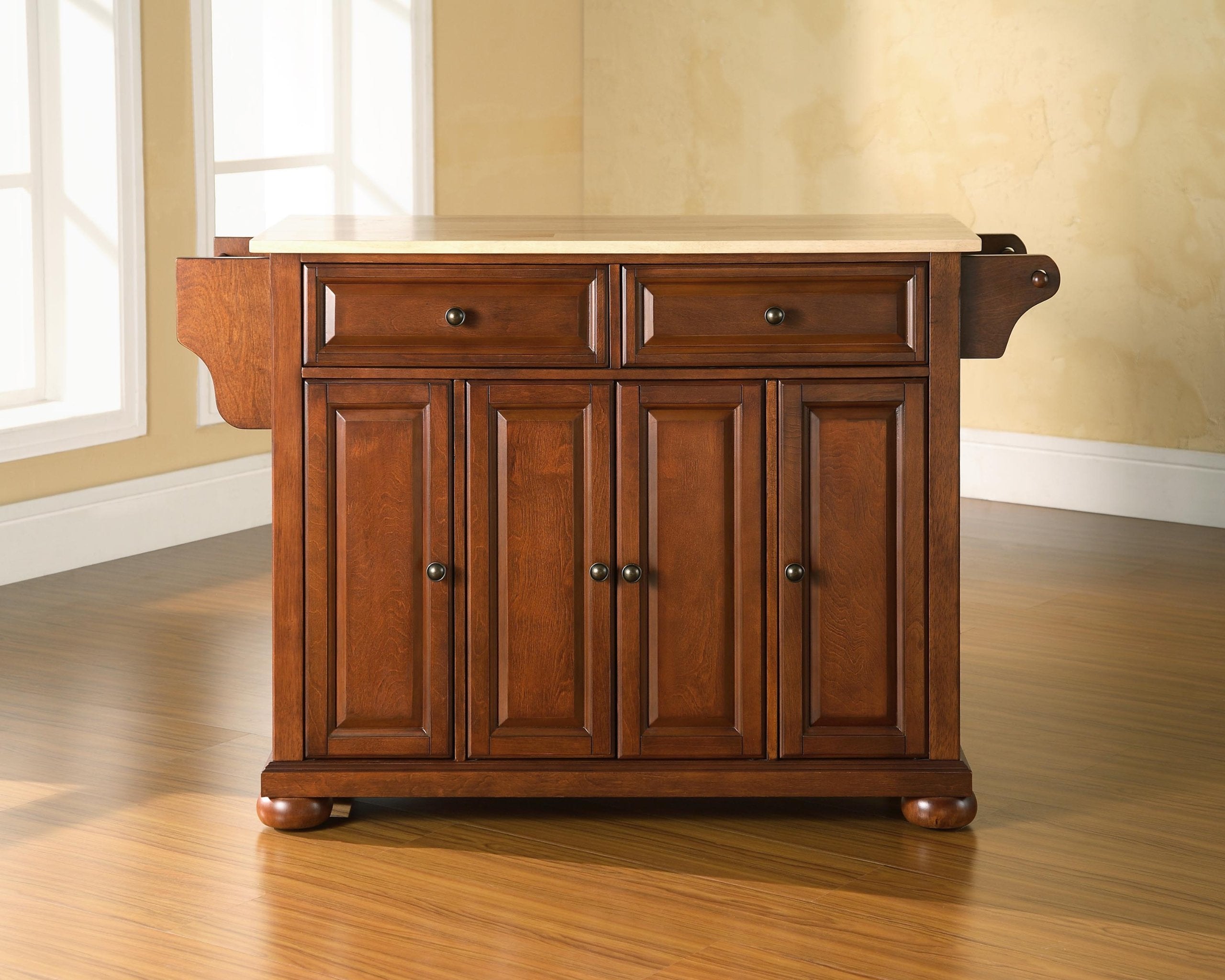 Crosley Furniture Alexandria Wood Top Rolling Kitchen Island Storage Cart, Microwave Stand, Spice Rack, Cherry