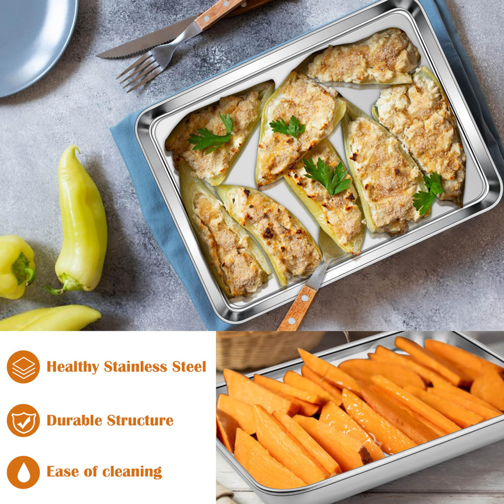E-far Small Baking Sheet, 10.5”x8.3” Stainless Steel Toaster Oven Tray