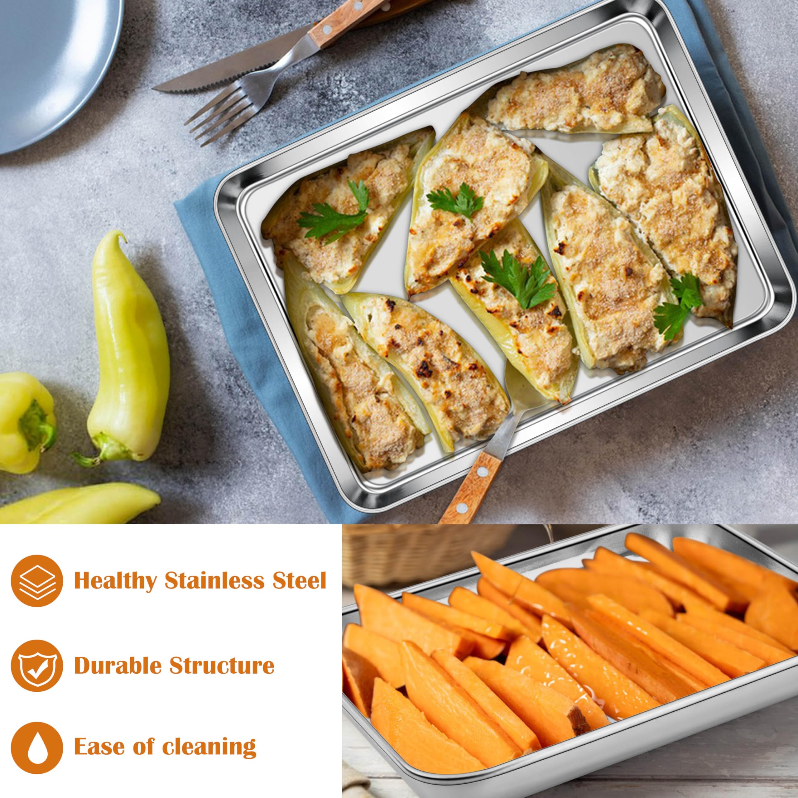 E-far Small Baking Sheet, 10.5”x8.3” Stainless Steel Toaster Oven Tray