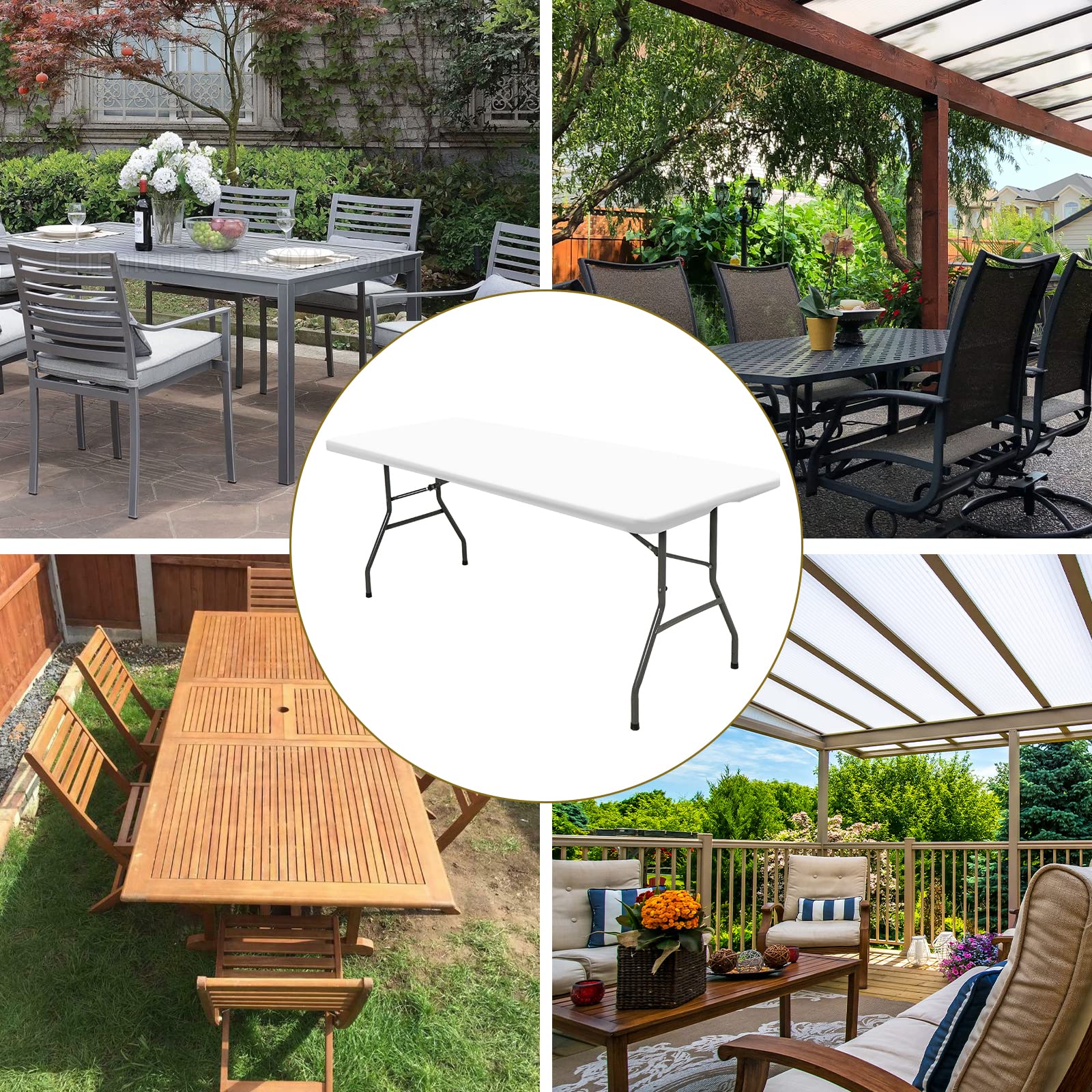 6 Pack Stretch Fabric Table Top Cap Cover, fits 6' Tables, Spandex Table Covers Washable Elastic Universal Rectangle Tablecloth Protector for Indoor Outdoor Party Picnic Wedding, White, 30" W x 72" L
