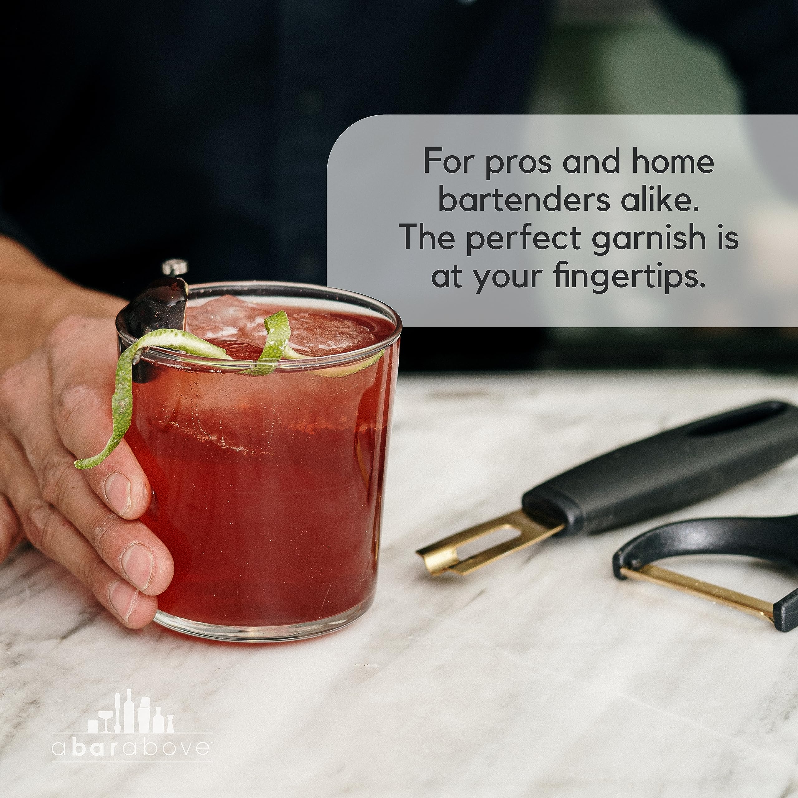 A Bar Above Channel Knife, White Ergonomic Handle Gold Blade, Citrus Peeler