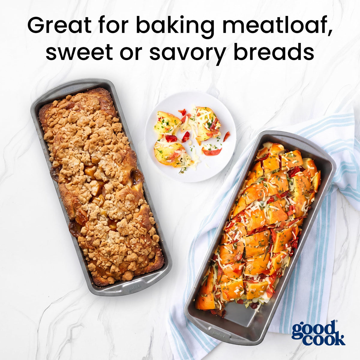 GoodCook Set of 2 Extra Large 13" x 5" Nonstick Steel Bread Loaf Pans, Gray - Set of Two Loaf Pans, Even Heat Distribution, Scratch-Resistant Nonstick Coating, Durable Construction, Easy to Clean