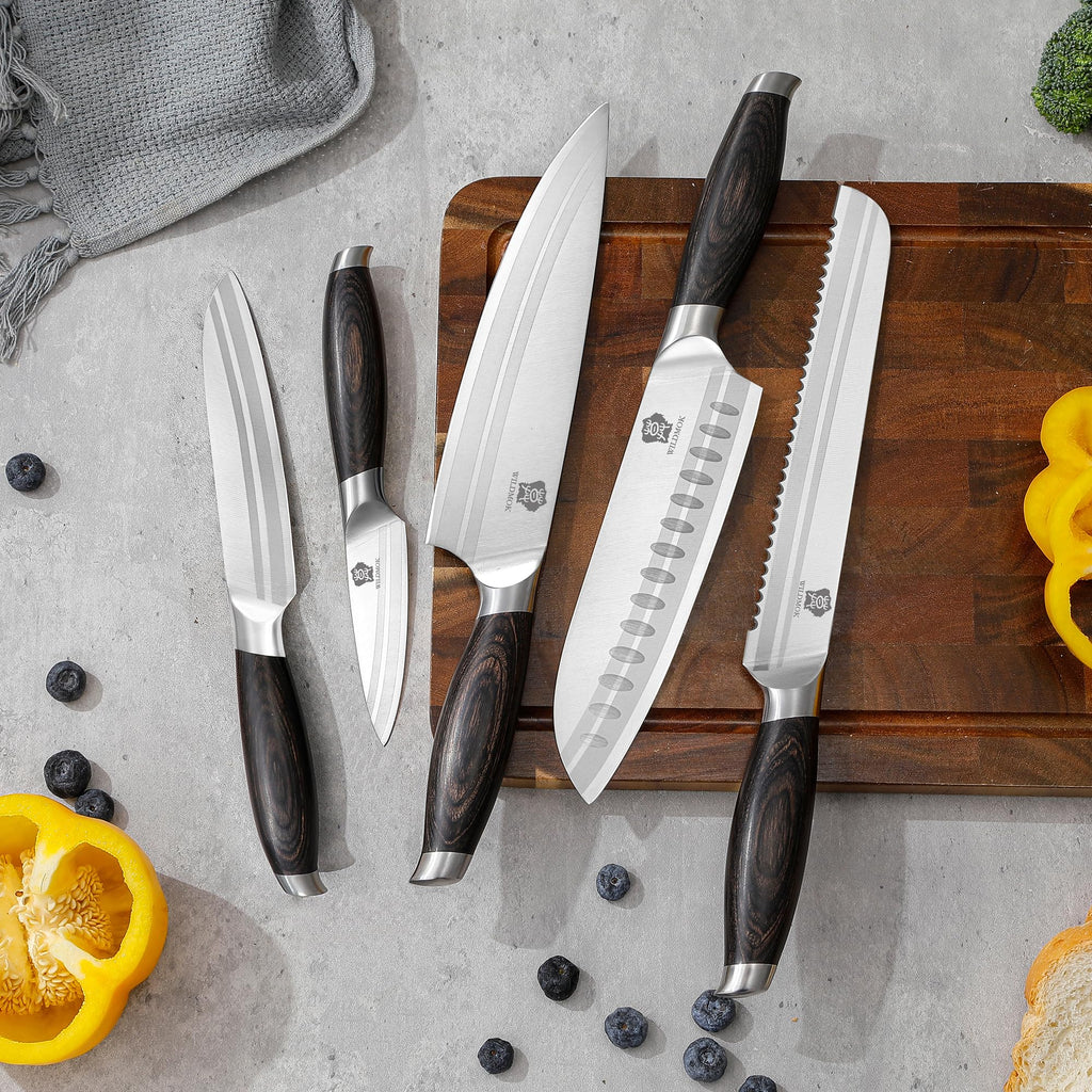 WILDMOK Chef Knife 8 Inch, German Steel Kitchen Knives Chef's Knives with Pakka Wood Handle, Gift Box