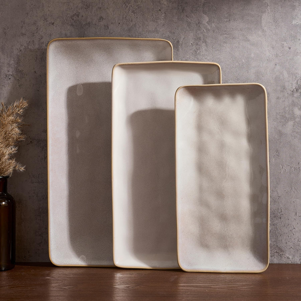 Famiware Serving Platters Set of 3 Sizes - Rectangular, Cappuccino White