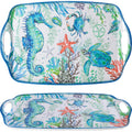 LEHAHA Serving Tray with Handles, Large Rectangular Melamine Serve Platter for Serve Food, Set of 2, 19 x 12 inch,Unbreakable Food Platter for Coffee Table, Ottoman Tray for Bedroom, Living Room.
