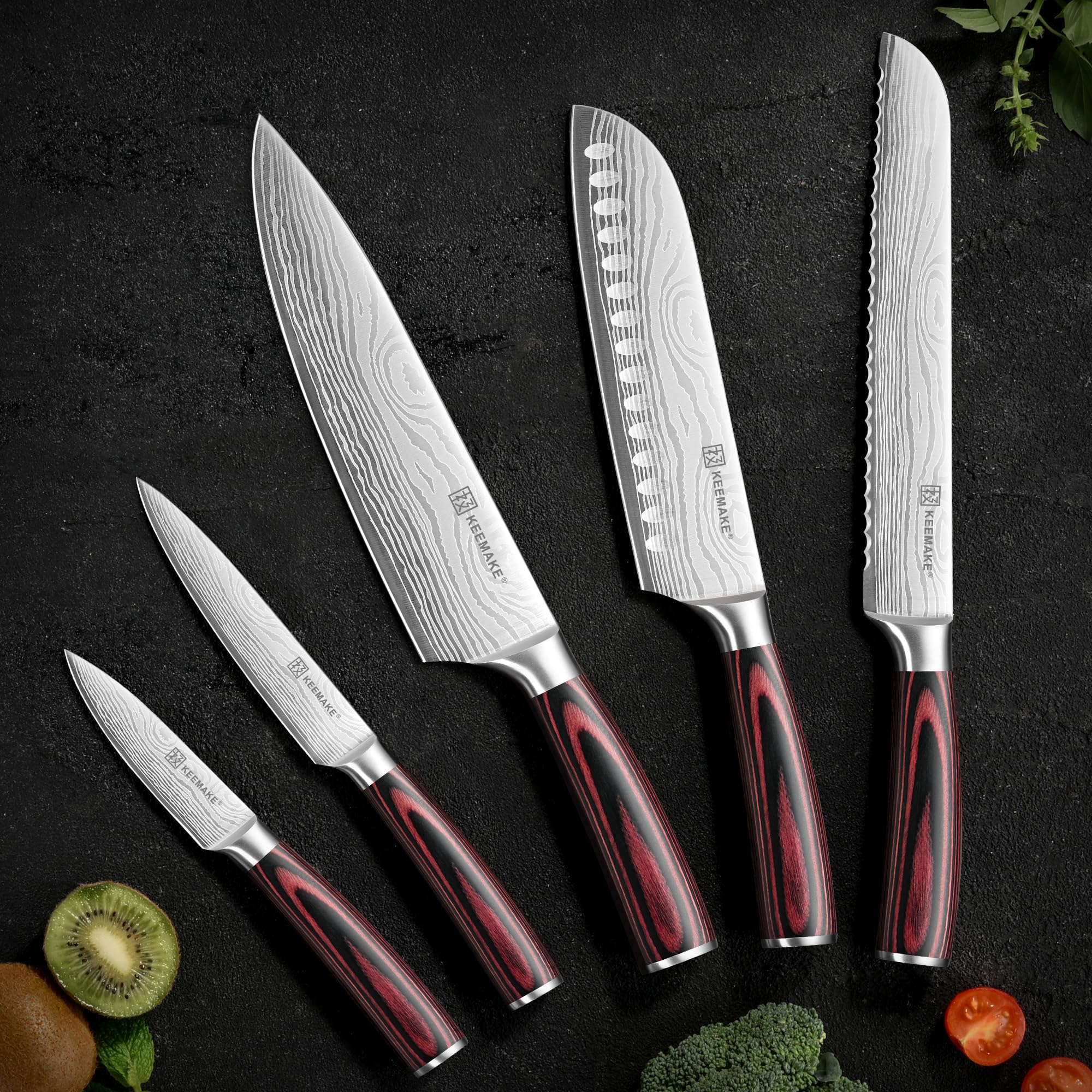 KEEMAKE 5 Pieces Kitchen Knife Set, Professional Ultra Sharp Chef Knife Set