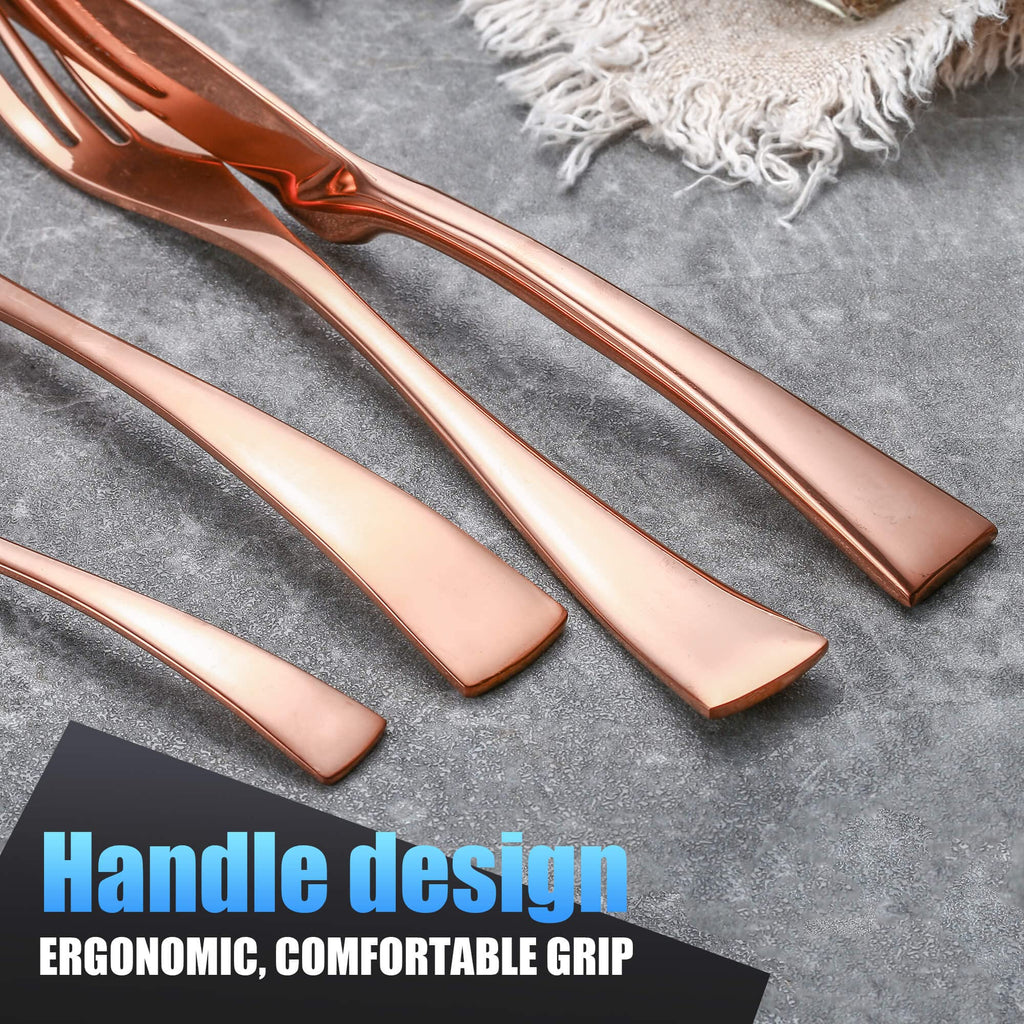 Lemeya 24 Pieces Rose gold Silverware Set for 6,Heavy Duty 18/10 Stainless Steel Flatware Set with Forged Stand Knife,Modern Cutlery Utensil Set,Mirror Polished,Dishwasher Safe