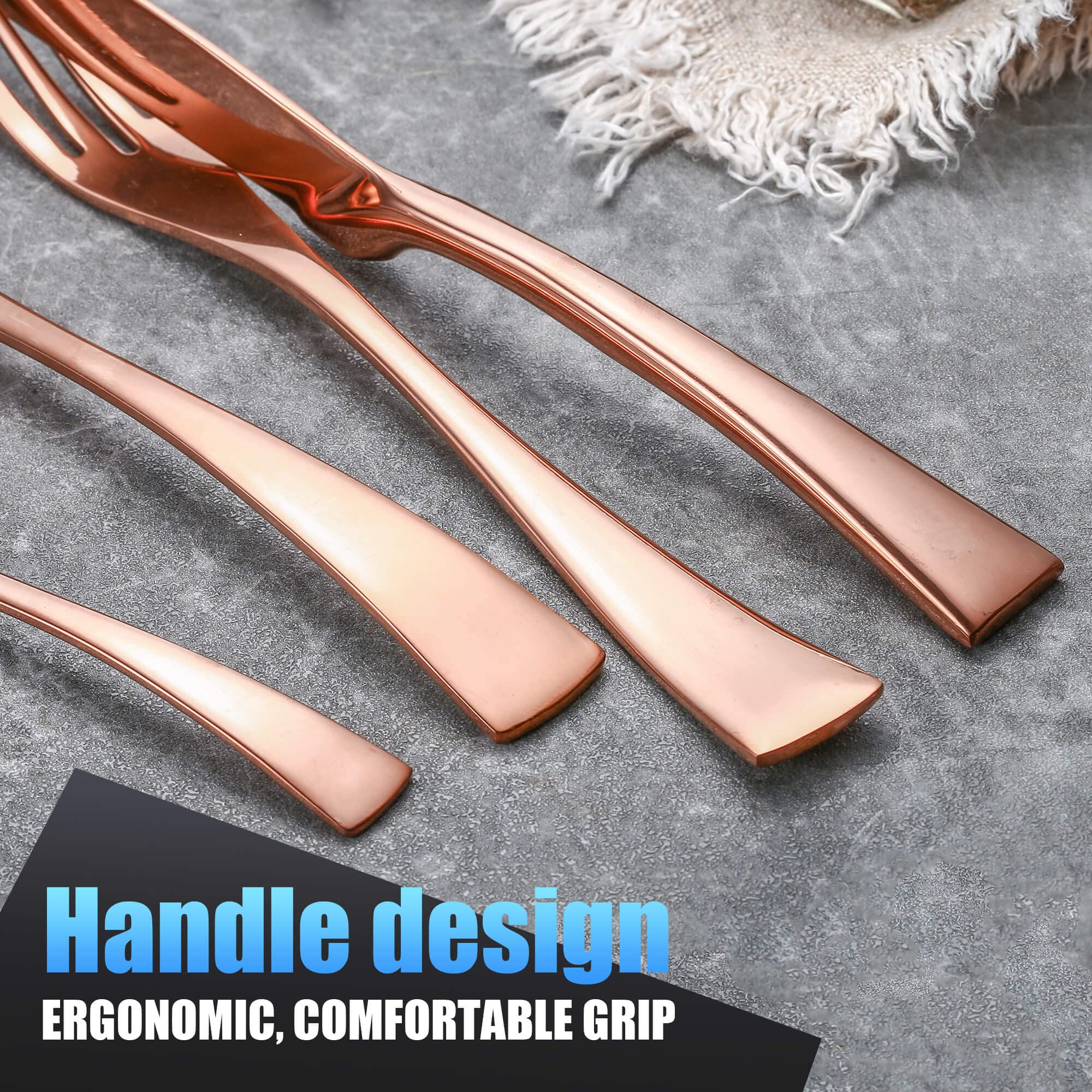 Lemeya 24 Pieces Rose gold Silverware Set for 6,Heavy Duty 18/10 Stainless Steel Flatware Set with Forged Stand Knife,Modern Cutlery Utensil Set,Mirror Polished,Dishwasher Safe