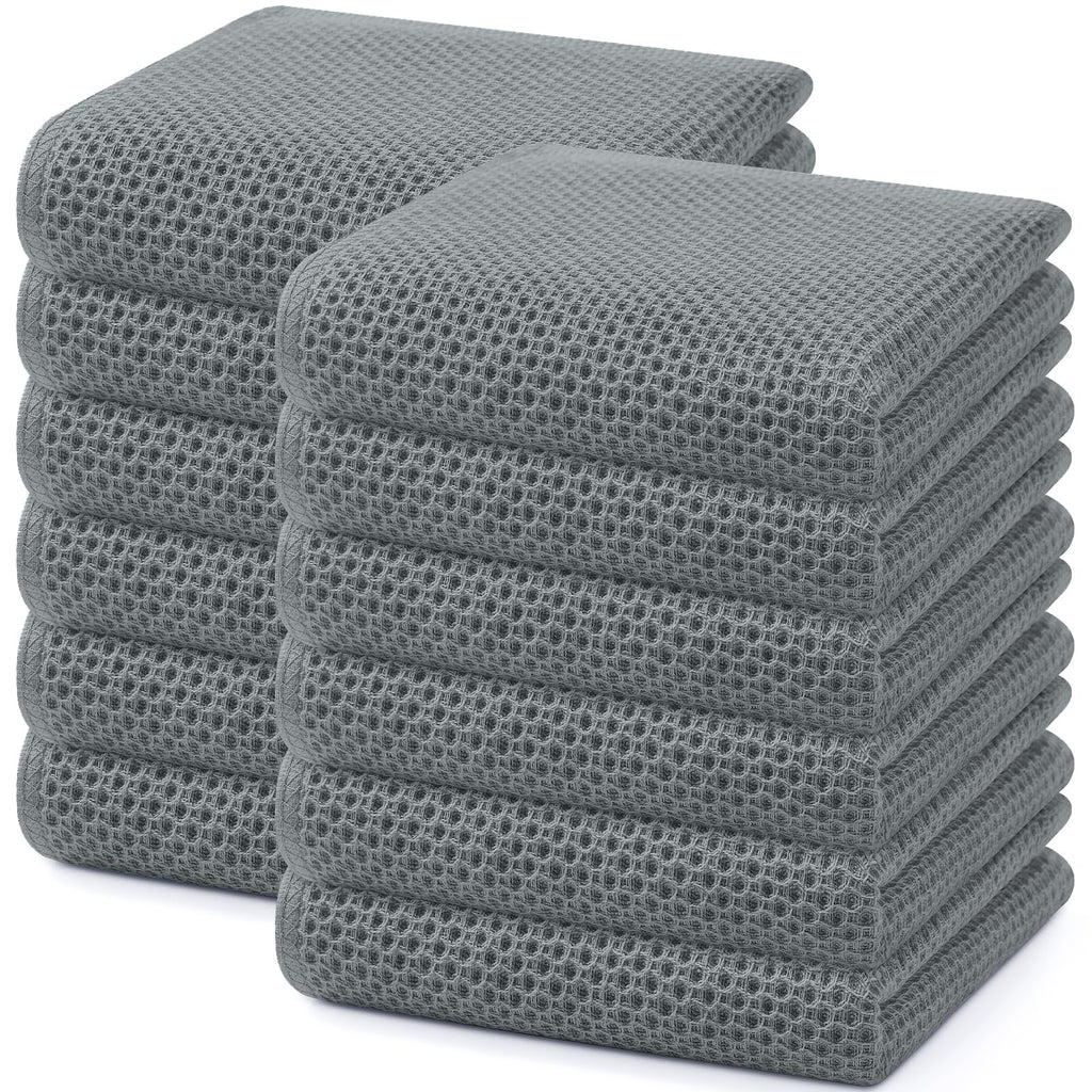 Homaxy 100% Cotton Waffle Weave Kitchen Dish Towels 12-Pack, Black
