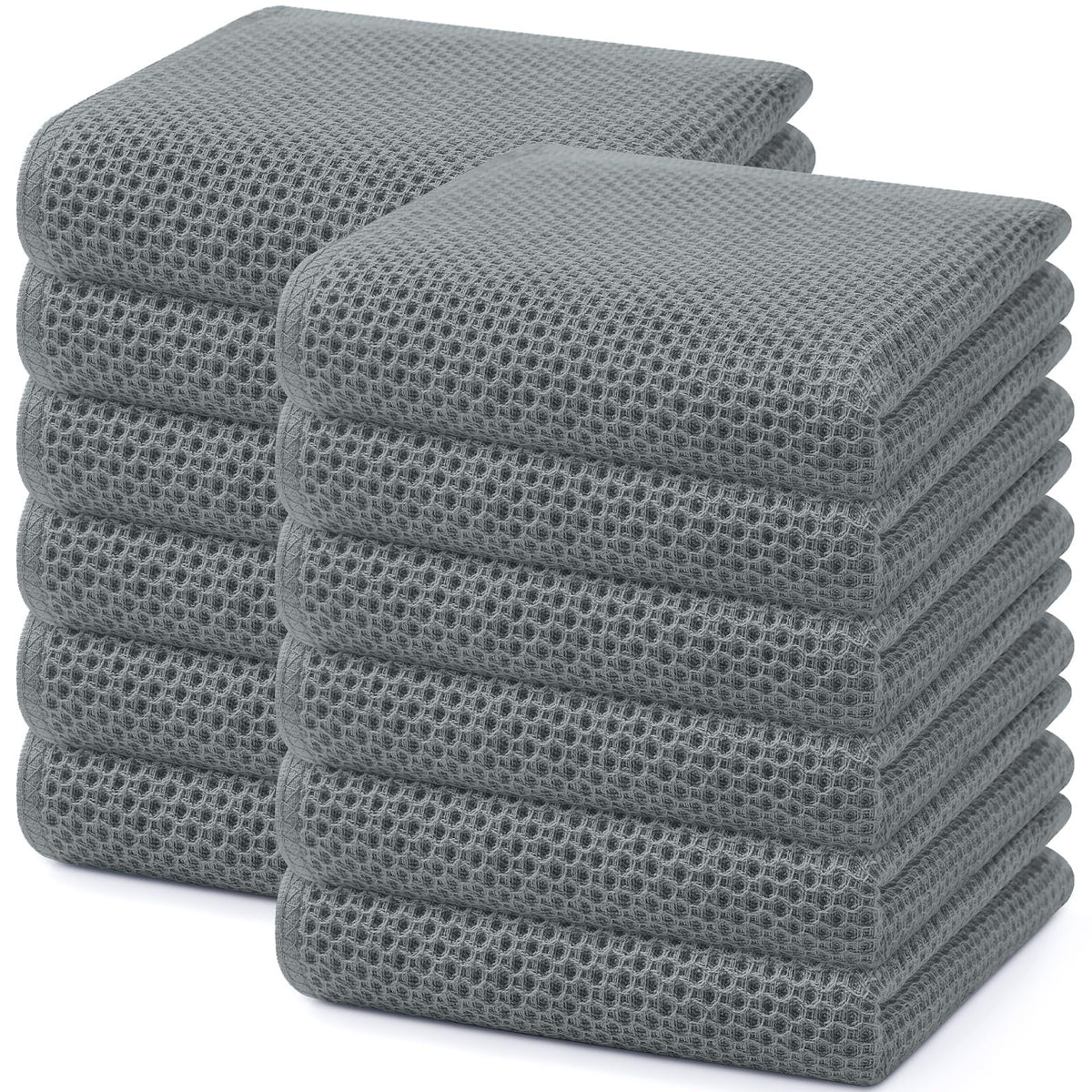 Homaxy 100% Cotton Waffle Weave Kitchen Dish Towels 12-Pack, Black